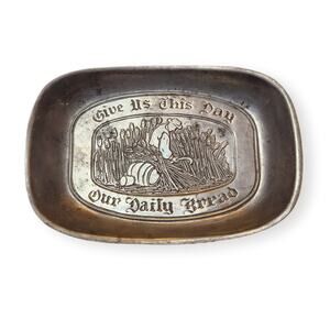 Give Us This Day Our Daily Bread Prayer Plate Vintage Pewter